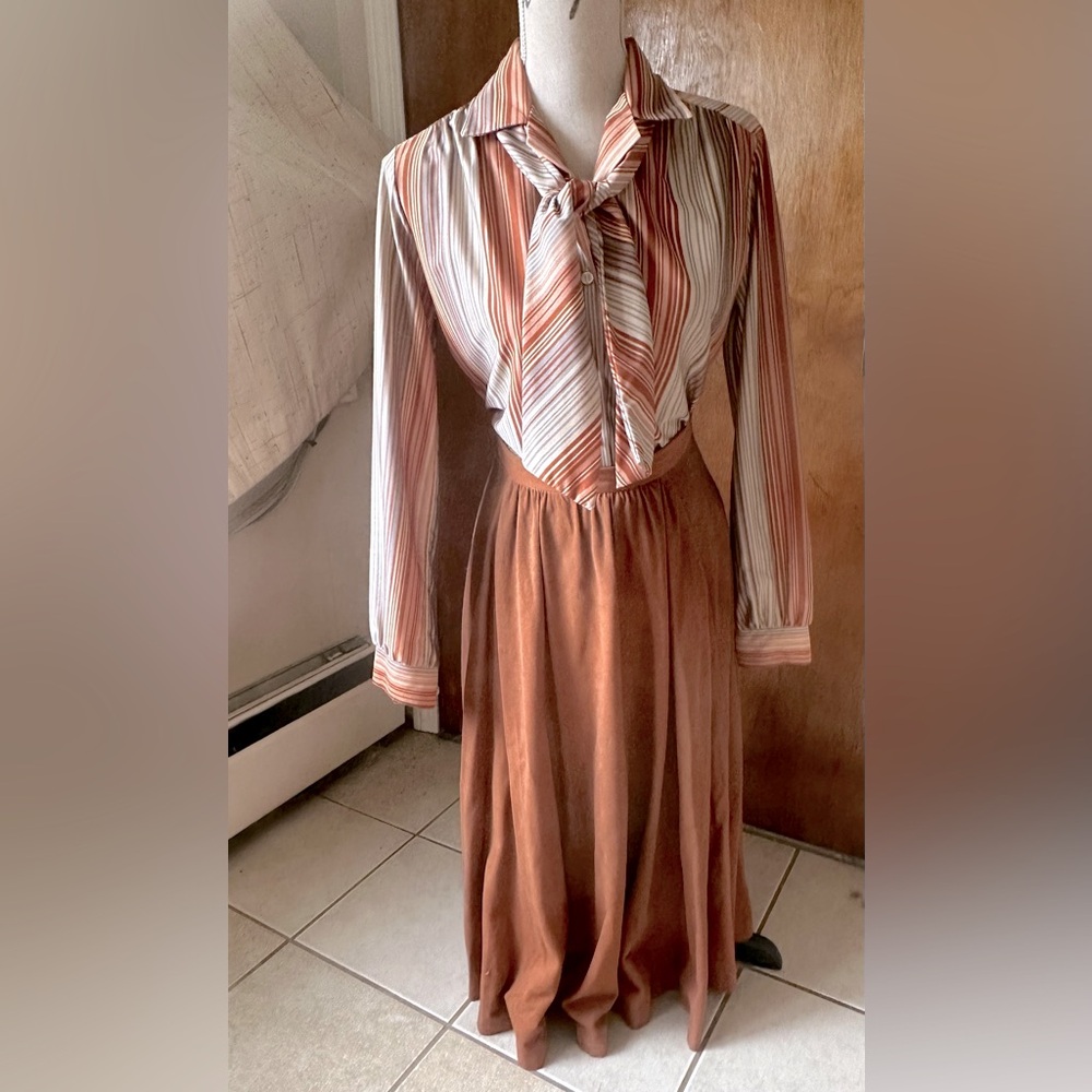 COUNTRY GIRL Skirt Blouse Set Womens Vintage 9-10 Ship’n Shore Rust Warm Brown - Picture 3 of 16